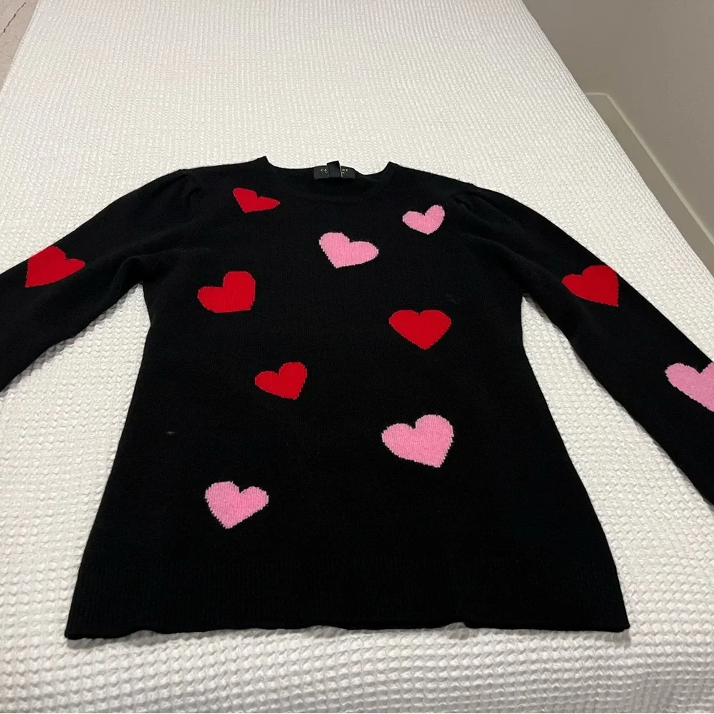 Charter Club Black Sweater with Red and Pink Hearts - Picture 1 of 3